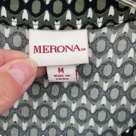 Merona Sleeveless Geometric Dress Medium Green Black White Elastic Waist EUC - Picture 8 of 11